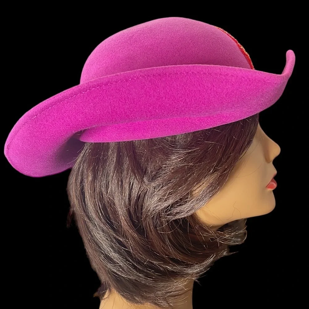 Vintage Fushia Wool Hat with Flower - Picture 11 of 16